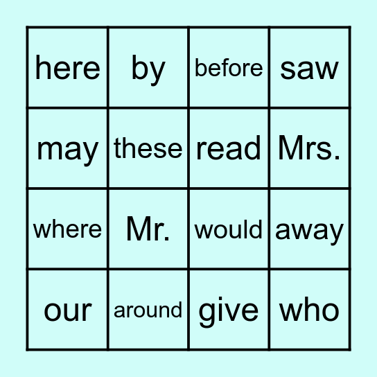 Sight Words- 2nd  Getting Started Bingo Card