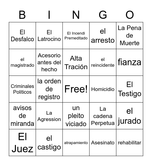 El Derecho Penal Bingo Card