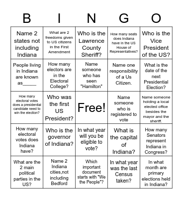 Civics Bingo Card