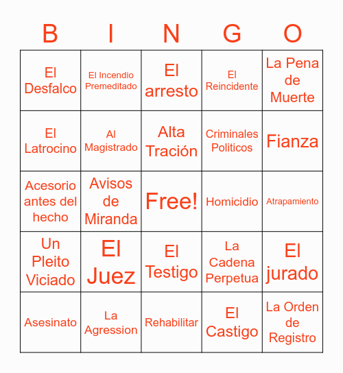 El Derecho Penal Bingo Card