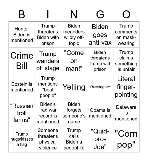 2020 Debate No.1 Bingo Card