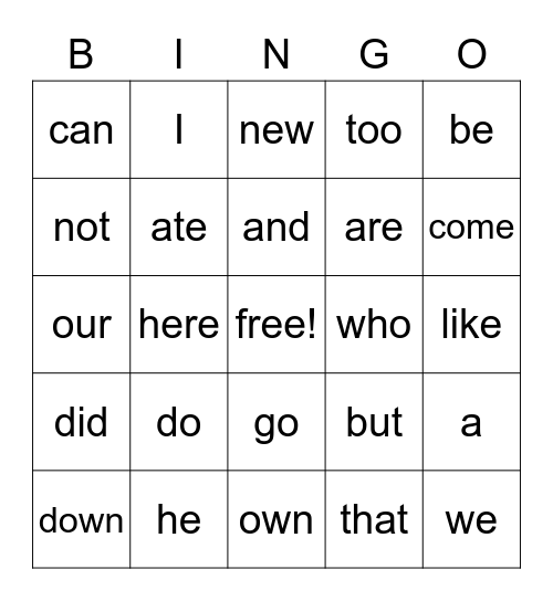 All K Heart Words Bingo Card