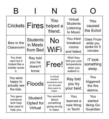 Syosset CoVid Reopening BINGO Card