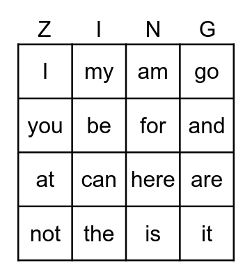 K Heart Words 1 Bingo Card