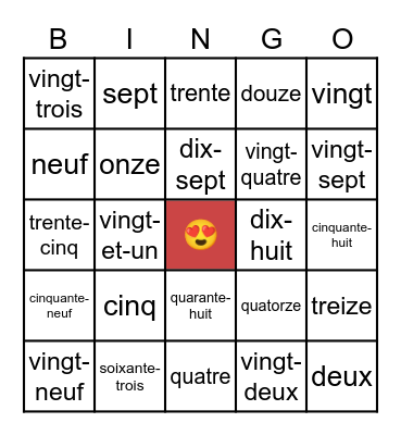 French numbers 0-60 Bingo Card
