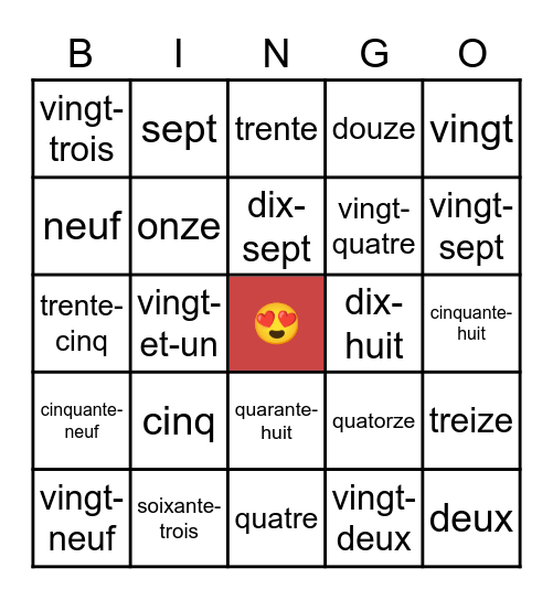 French numbers 0-60 Bingo Card