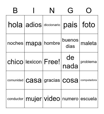 spanish Bingo Card