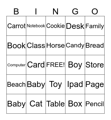 Plural Nouns Bingo Card