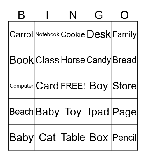 Plural Nouns Bingo Card