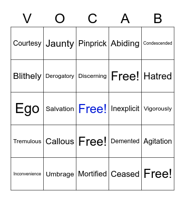 Vocabulary Bingo Card