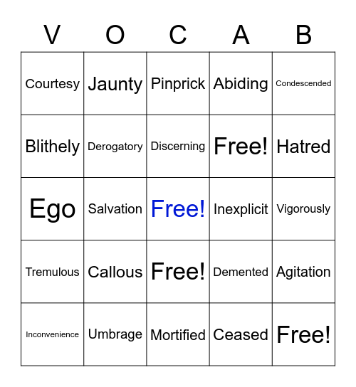 Vocabulary Bingo Card