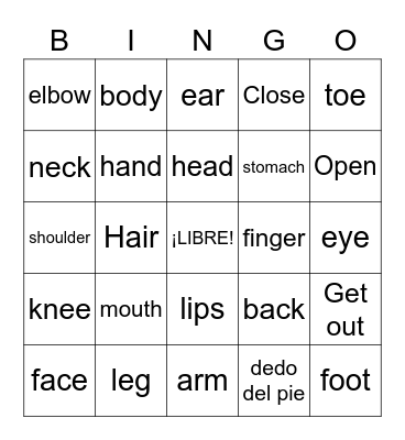 Las Partes del Cuerpo Bingo Card