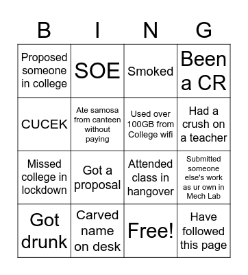 CUSAT's Bingo Card