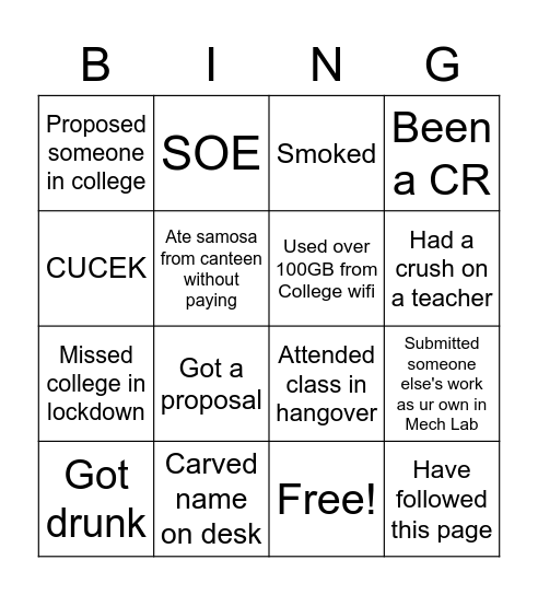 CUSAT's Bingo Card