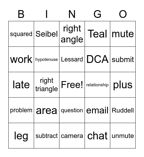 Pythagorean Theorem Bingo Card