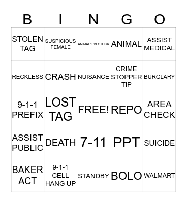 call taker bingo Card