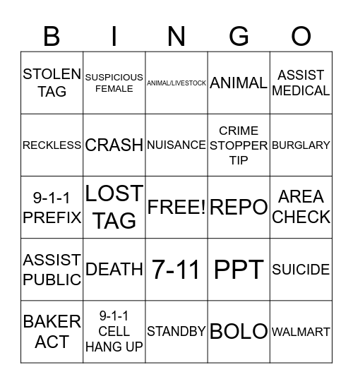 call taker bingo Card