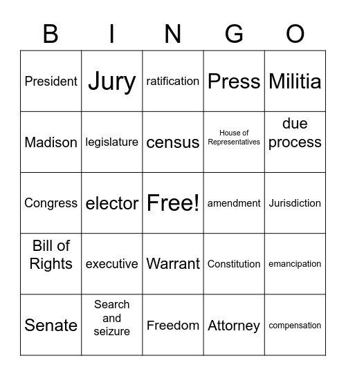 consitution Bingo Card