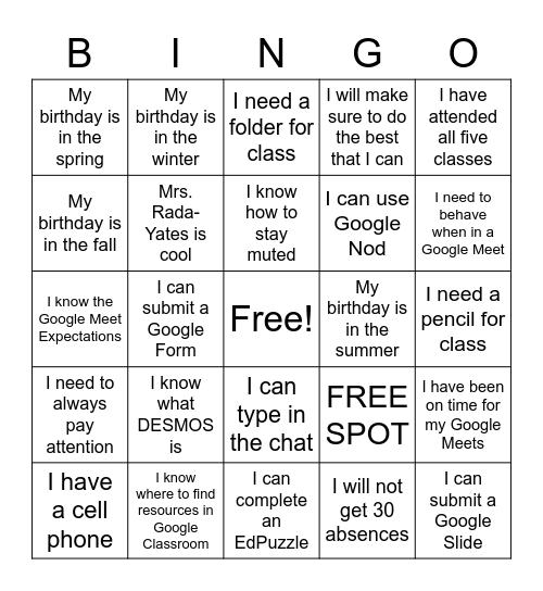 Untitled Bingo Card