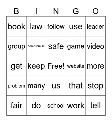 September Vocabulary Bingo Card