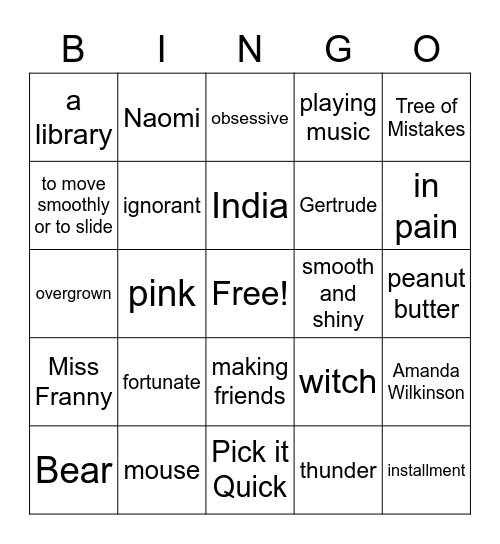 Because of Winn-Dixie Bingo Card