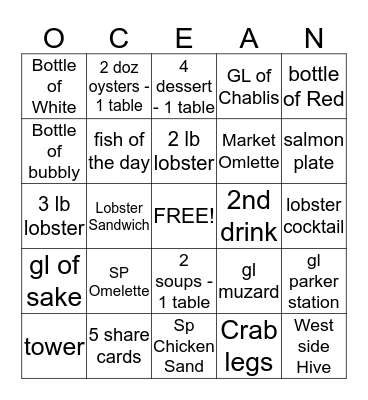 Ocean Brunch Bingo 11/9/14 Bingo Card