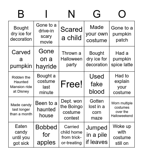 Halloween Bingo Card