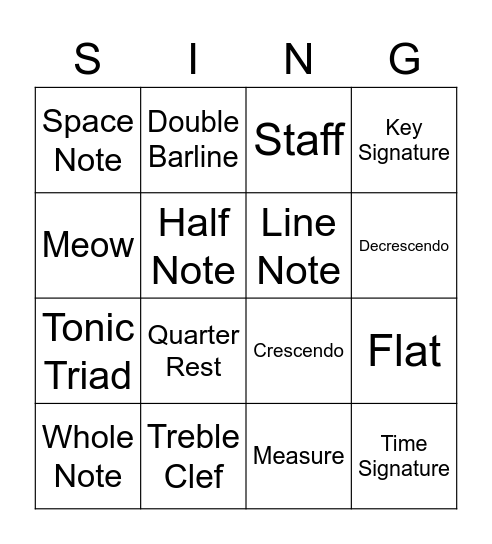 Music Symbol Review Bingo Card