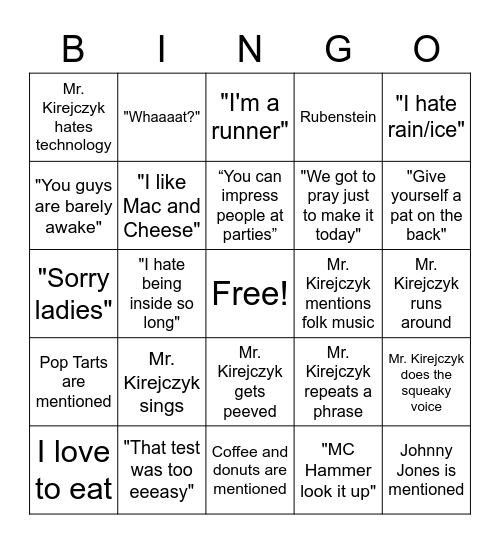 Kirejczyk Bingo Card