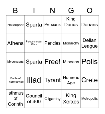 Ancient Greece Bingo Card