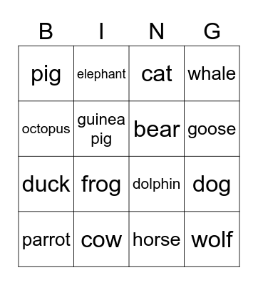 Animal Bingo! Bingo Card
