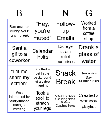 Remote Work Bingo Card