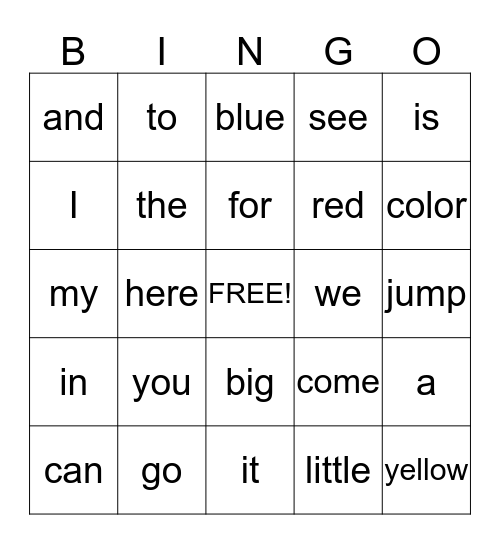 Sight Words - Card 1 Bingo Card