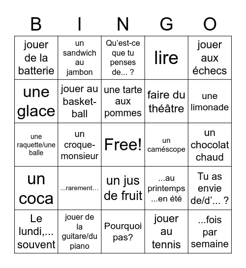 vocab 1.2 Bingo Card
