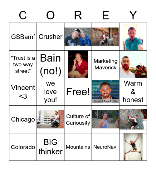 COREY!! Bingo Card