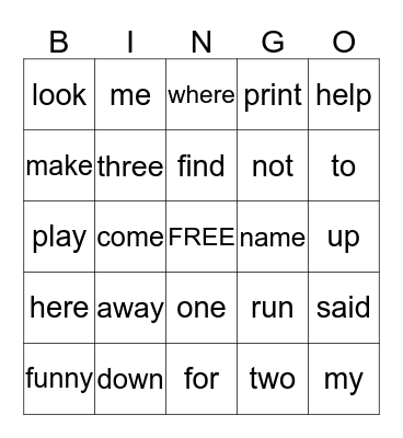 Sight Words - Card 1B Bingo Card