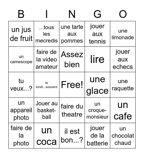 Vocab 1.2 Bingo Card