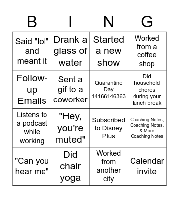 Remote Work Bingo Card