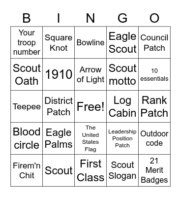 Boy Scout Bingo Card