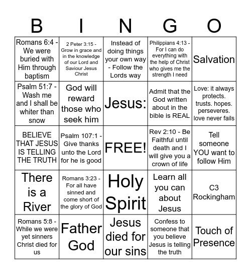 Plan of Salvation Bingo Card