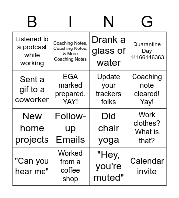Remote Work Bingo Card