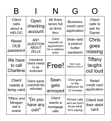 Elliott Bingo Card
