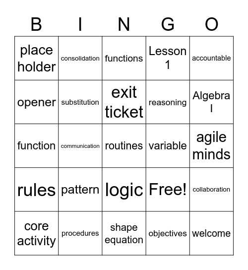 Lesson 1 Bingo Card