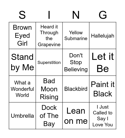 Music Bingo small Bingo Card