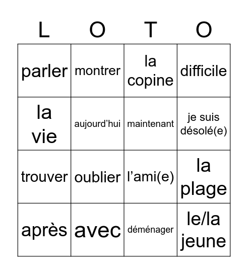 2hv Chapitre 1 Voca ABE Bingo Card