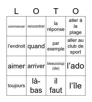 2hv chapitre 1 voca ABE Bingo Card