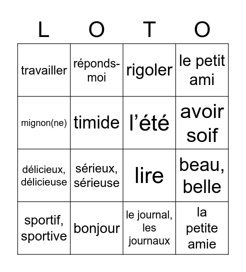 2hv chapitre 1 voca ABE Bingo Card