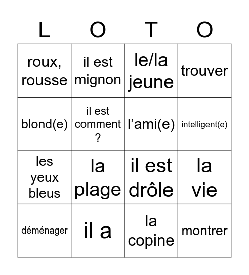 2hv chapitre 1 voca ABE Bingo Card