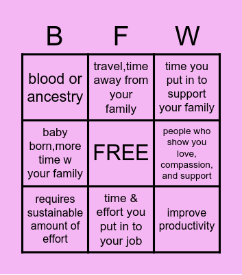 Balance Family & Work Bingo Card