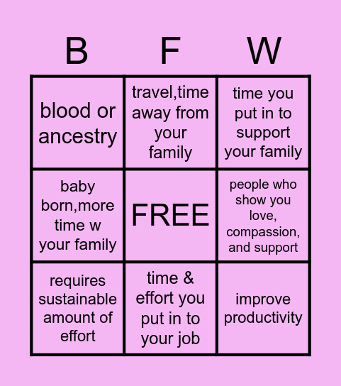 Balance Family & Work Bingo Card